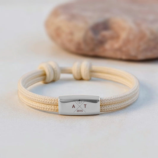 Personalisiertes Segeltau Armband mit deinen Initialen und Hochzeitsdatum silber - afHandmade