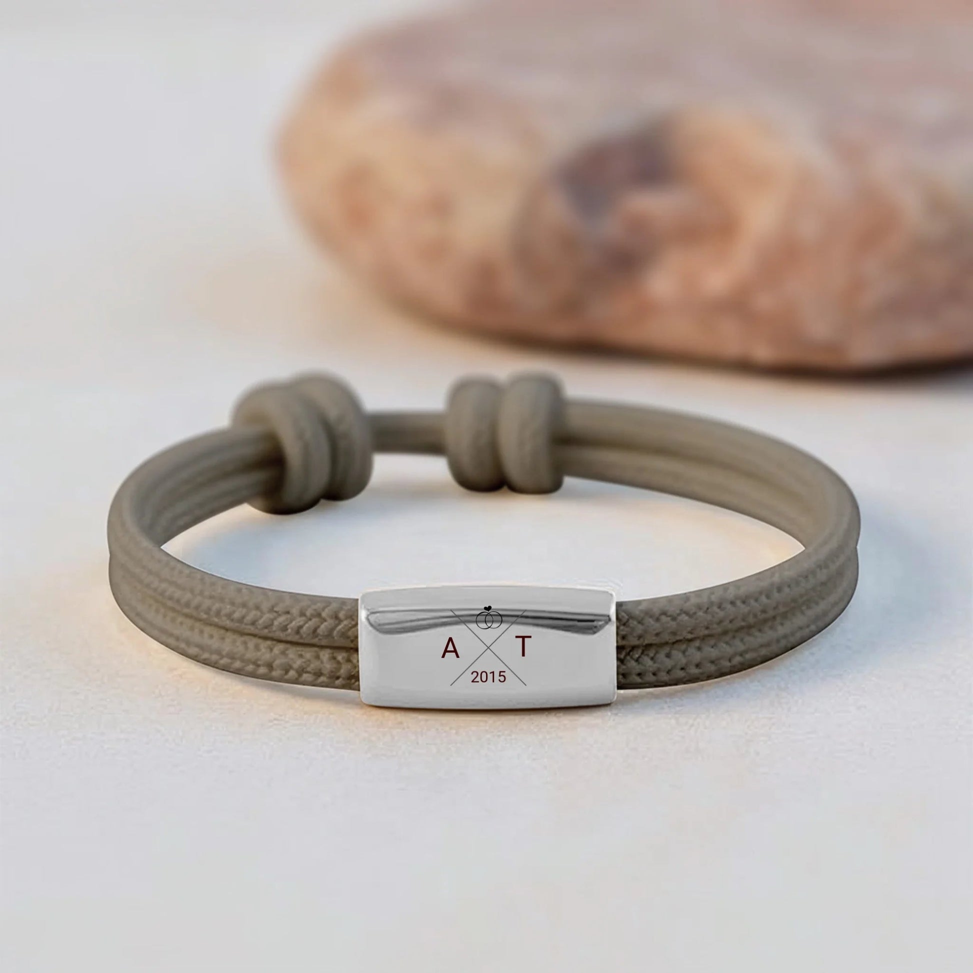 Personalisiertes Segeltau Armband mit deinen Initialen und Hochzeitsdatum silber - afHandmade