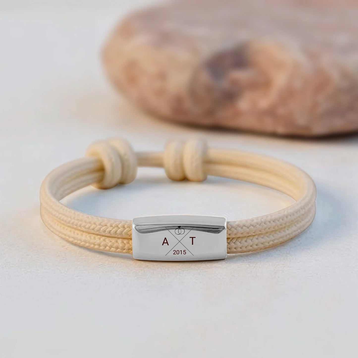 Personalisiertes Segeltau Armband mit deinen Initialen und Hochzeitsdatum silber - afHandmade