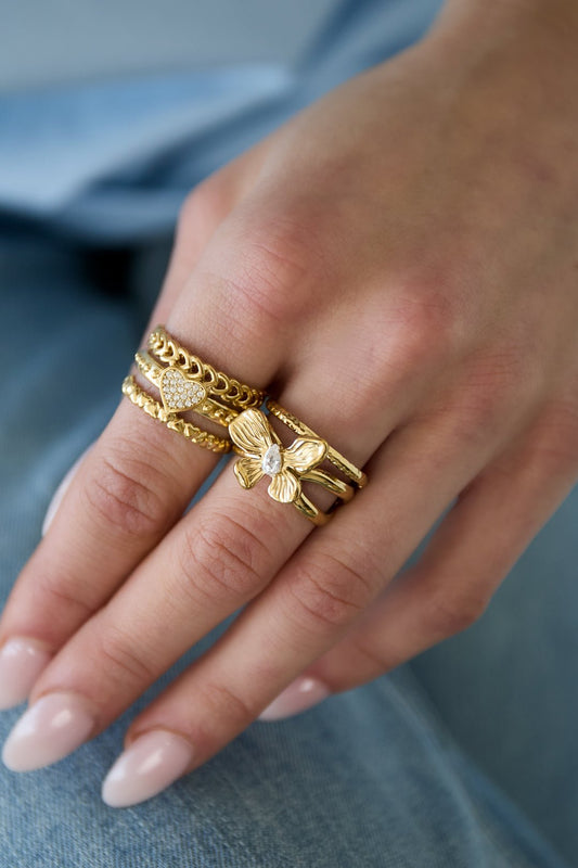 Statement - Ring Blume & Stein – Verstellbarer Edelstahl Ring (2 cm) - afHandmade