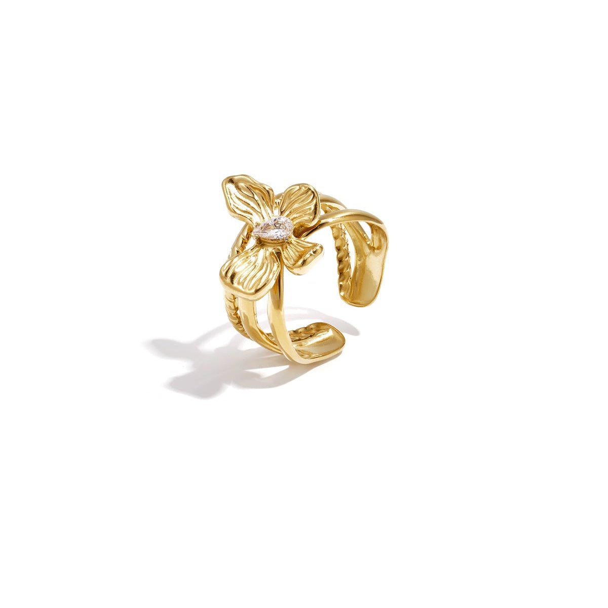 Statement - Ring Blume & Stein – Verstellbarer Edelstahl Ring (2 cm) - afHandmade