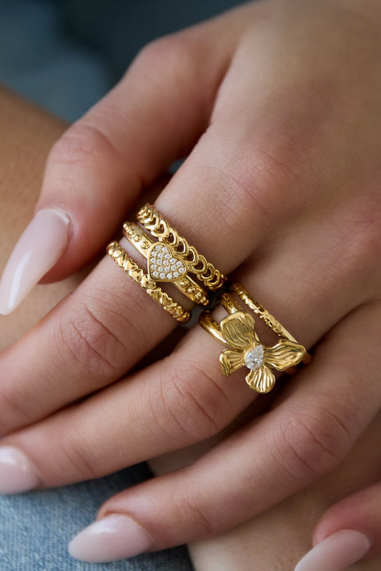 Statement - Ring Herz mit Steinchen – Verstellbarer Edelstahl Ring - afHandmade