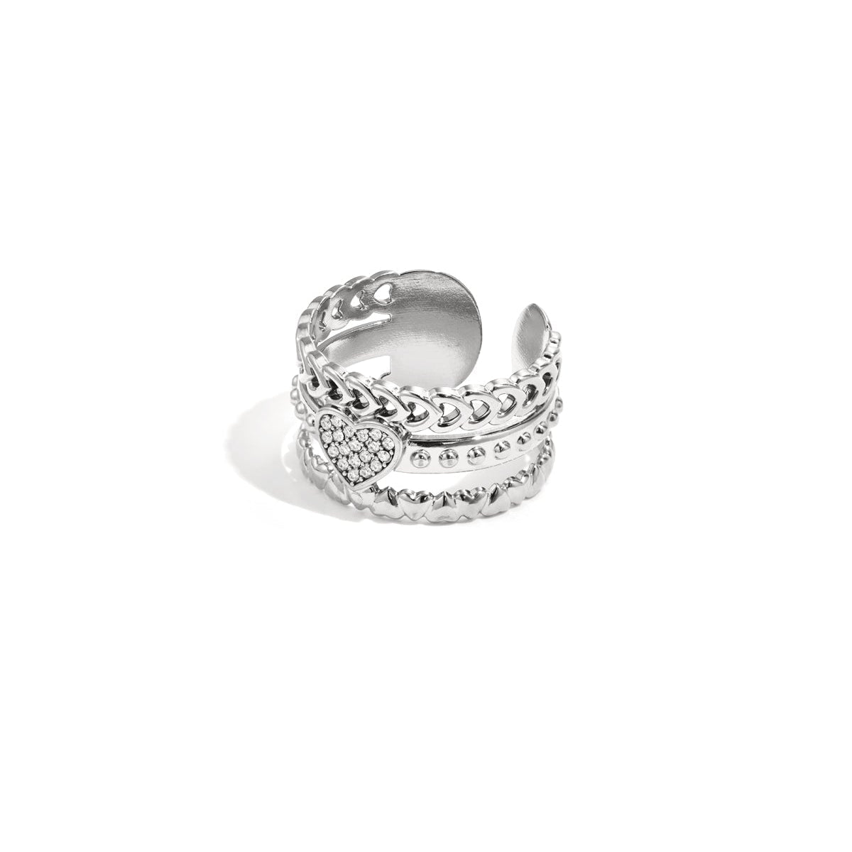 Statement - Ring Herz mit Steinchen – Verstellbarer Edelstahl Ring - afHandmade