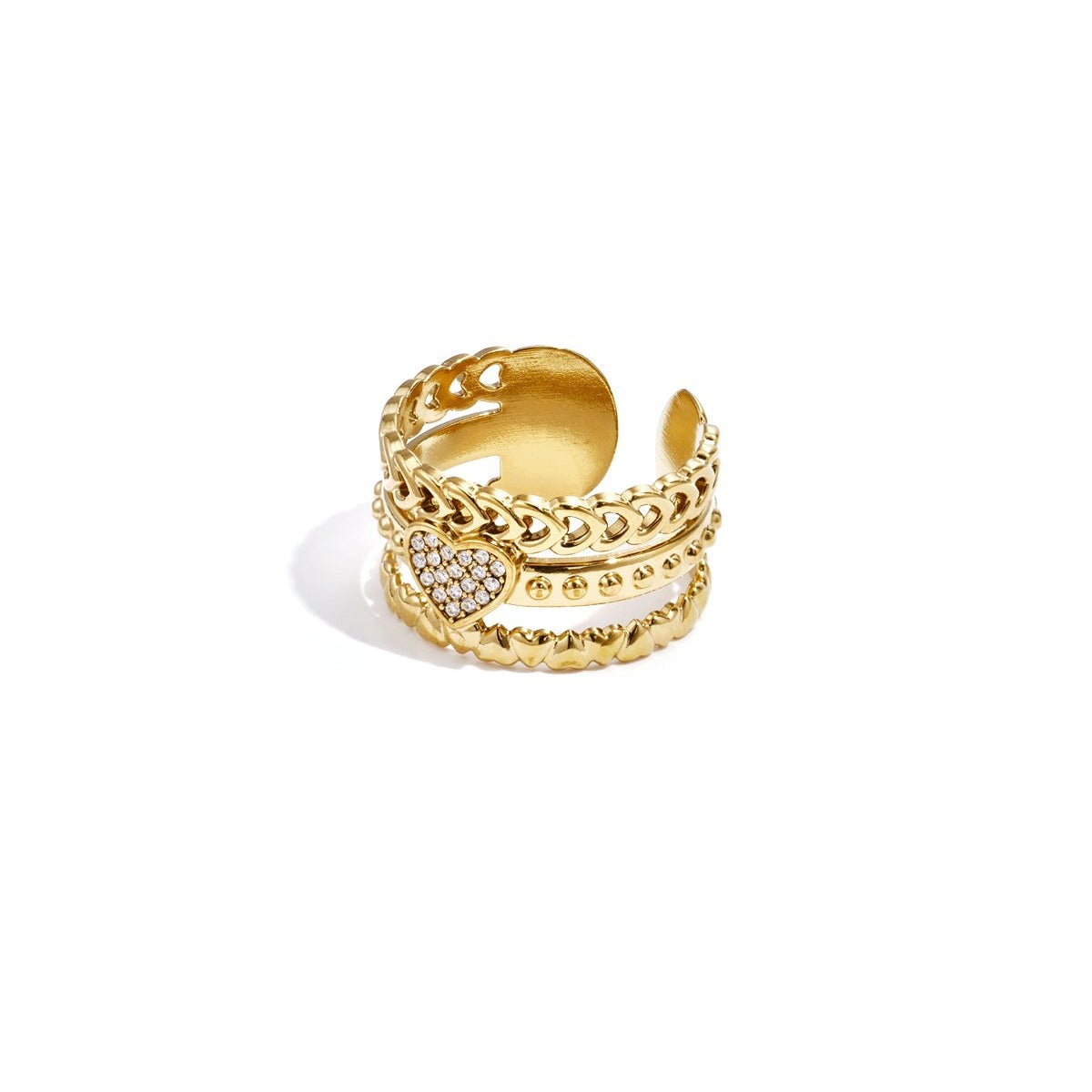 Statement - Ring Herz mit Steinchen – Verstellbarer Edelstahl Ring - afHandmade