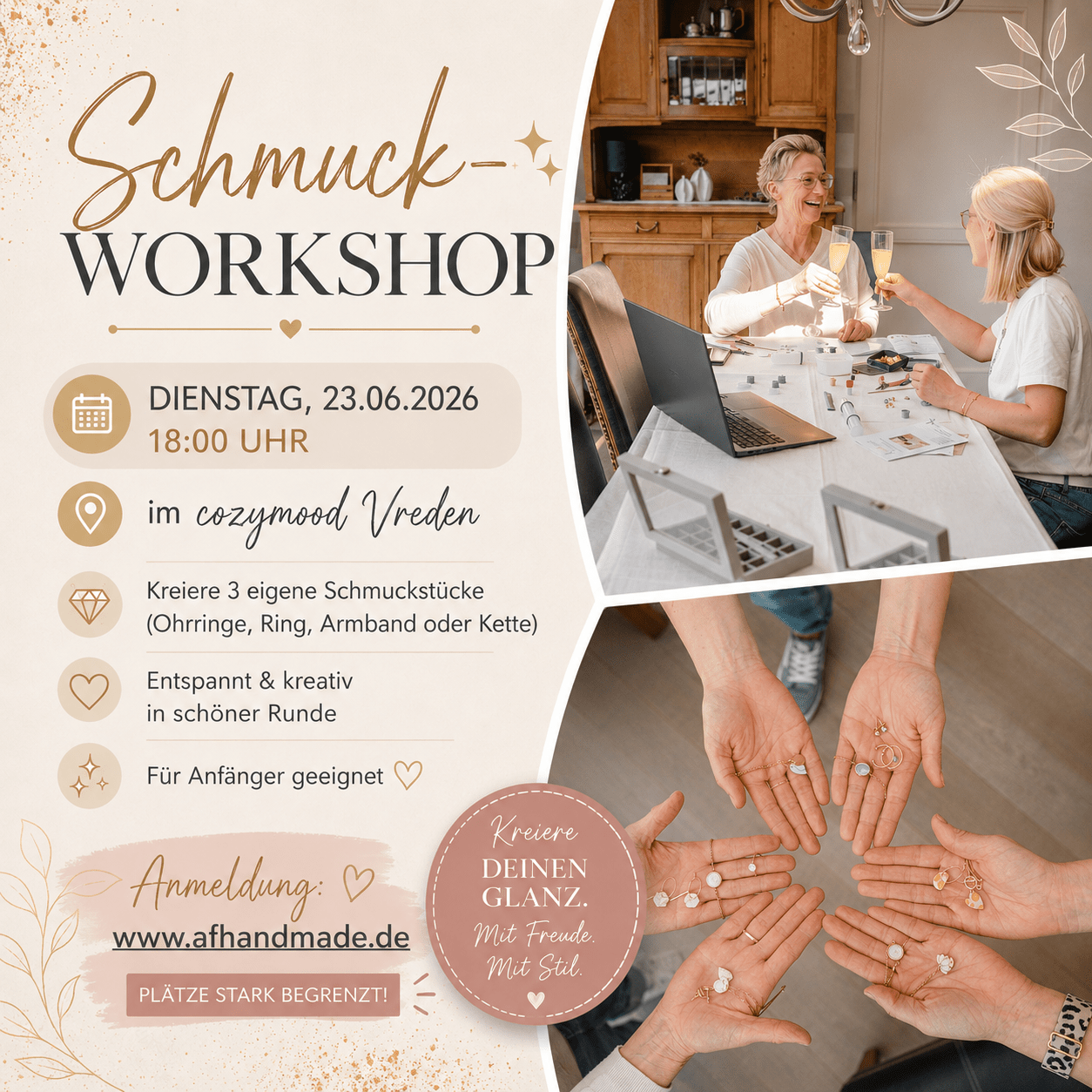 Workshop 23.06. - Cozymood Vreden 18:00 Uhr bis ca. 21:30 Uhr - afHandmade