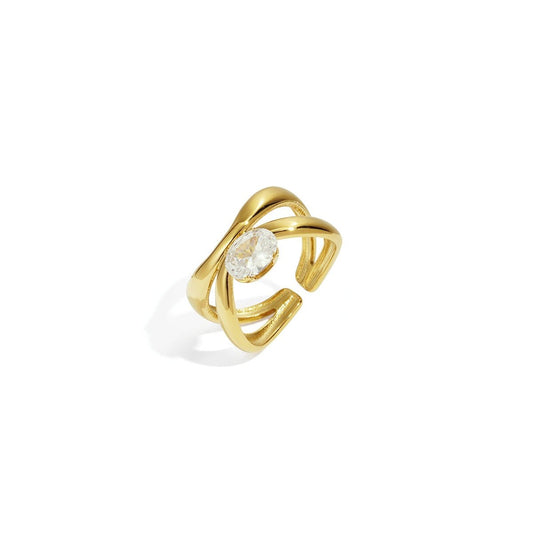 Zweilagiger Edelstahl Ring mit Stein – verstellbar & wasserfester Damenring - afHandmade