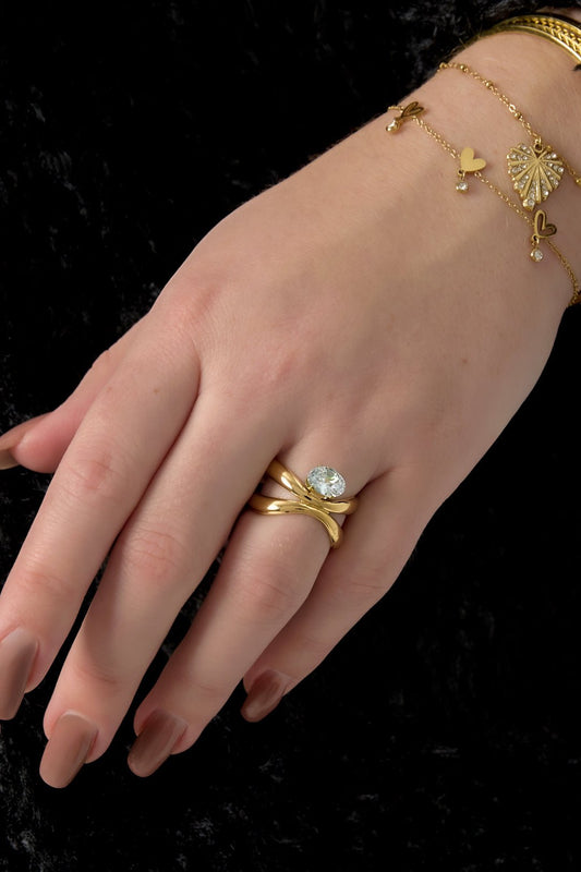 Zweilagiger Edelstahl Ring mit Stein – verstellbar & wasserfester Damenring - afHandmade