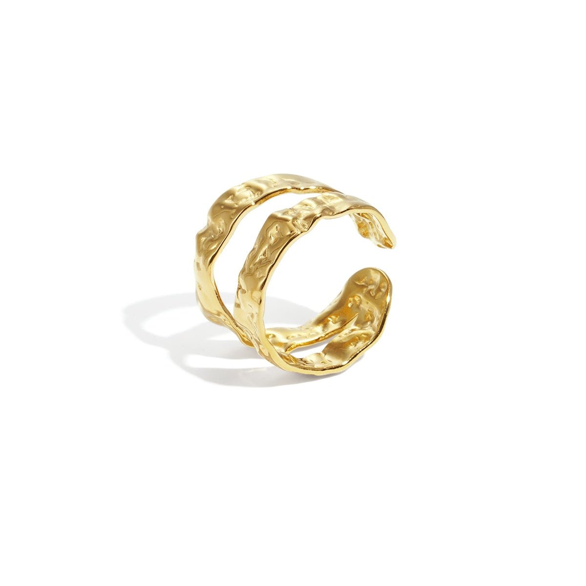 Zweireihiger Edelstahl Ring Damen – gehämmertes Design, verstellbar & wasserfest - afHandmade