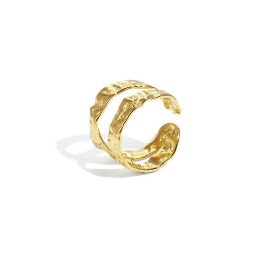 Zweireihiger Edelstahl Ring Damen – gehämmertes Design, verstellbar & wasserfest - afHandmade